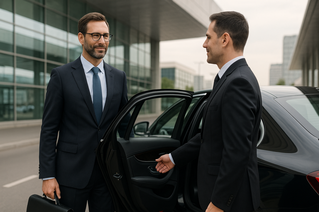 Transport VIP dla zagranicznego gościa biznesowego przed hotelem lub lotniskiem